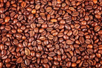 Grains of roasted coffee as a background