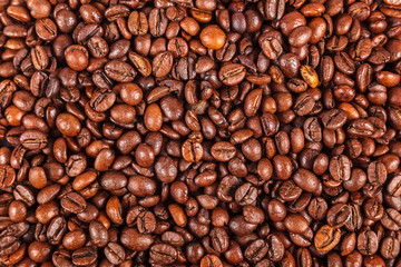 Grains of roasted coffee as a background
