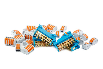Electrical terminal blocks isolated on white background