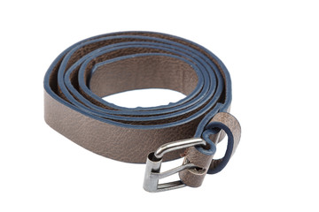 Stylish leather belt isolated on white background
