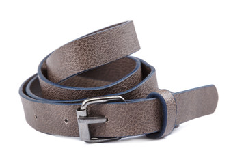 Stylish leather belt isolated on white background