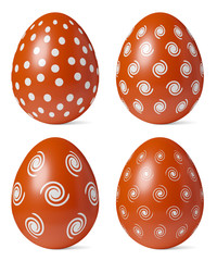 Red Easter eggs painted whith shadows isolated on white