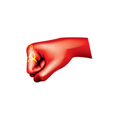 Red flag and hand on white background. Vector illustration