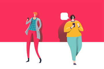 Women activity with Smartphone. Flat Vector illustration