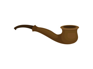 Old-fashioned tobacco pipe. Vintage wooden tube for smoking. Accessory for smokers. Gentlemen symbol. Flat vector icon