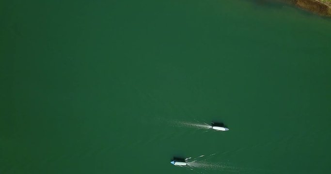 green pine forest in tuyen lam lake from aerial view