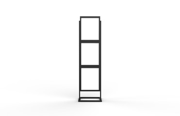 Free standing poster display holder metal stand, mock up template on isolated white background, ready for design presentation, 3d illustration