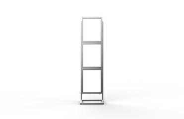Free standing poster display holder metal stand, mock up template on isolated white background, ready for design presentation, 3d illustration