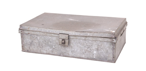 Old metal box isolated on white background