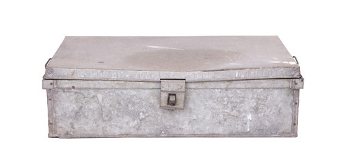 Old metal box isolated on white background