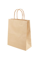 Brown paper shopping bag isolated on white background