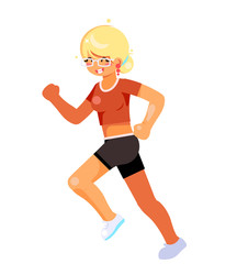 Fototapeta na wymiar Cute girl health care running fitness cartoon woman isolated on white character design vector illustration