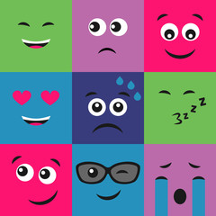 Set of nine emoji icon in square