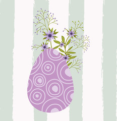 happy easter card with egg painted and flowers