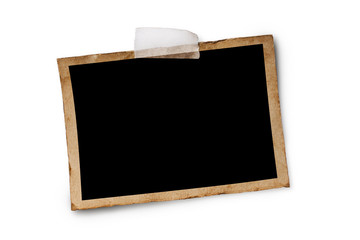 Mock up of empty old vintage black paper sheet on adhesive tape