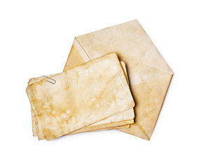 Mock up of old vintage paper envelopes and yellowed sheets or post cards
