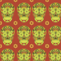 Holy Death, Day of the Dead, Mexican Sugar Skull, Day of the Dead, Feast of Death, Vector Skeleton Head Drawing