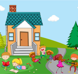 Obraz na płótnie Canvas Children playing infront of house