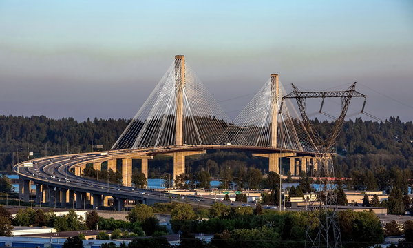 Port Mann Bridge over the Fraser River between Coquitlam city and Surrey city British Columbia. 