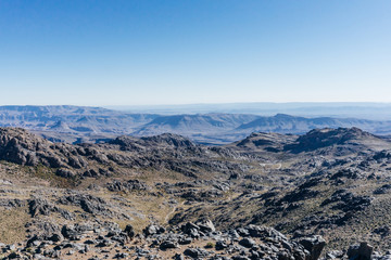Morocco tourism: trekking man in mountains. Atlas mountains, Jebel Sakhro (Djebel Sahro), Ourzazate, Morocco