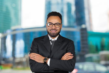 Handsome cheerful african american executive business man