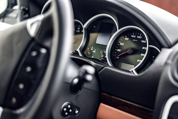 Obraz na płótnie Canvas Control panel of the modern new car closeup