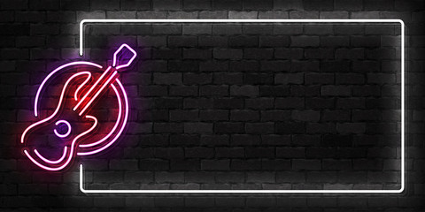 Vector realistic isolated neon sign of Guitar frame logo for template decoration and covering on the wall background.