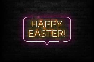 Vector realistic isolated neon sign of Happy Easter logo for template decoration and covering on the wall background.