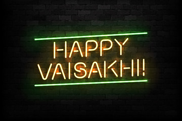 Vector realistic isolated neon sign of Vaisakhi logo template decoration and covering on the wall background. Concept of Happy Vaisakhi celebration.