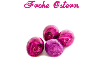 Frohe Ostern lila Ostereier isoliert Grußkartenmotiv
