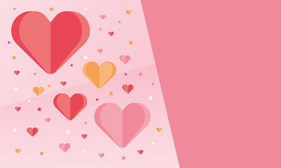 Happy Valentines Day. A holiday of love. Cute and beautiful illustration with color hearts. The traditional time for romantic dates, as well as shopping on sales. Free space for text. Postcard, poster