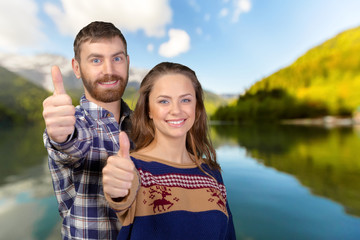 Smiling couple in love gesturing 