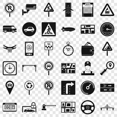 Car in city icons set. Simple style of 36 car in city vector icons for web for any design