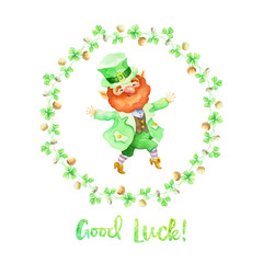 Hand drawn Patrick’s day design on a white background. Watercolor painting.