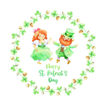Hand drawn Patrick’s day design on a white background. Watercolor painting.