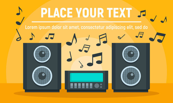 Play music stereo system concept banner. Flat illustration of play music stereo system vector concept banner for web design