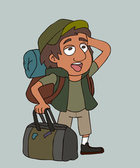 pop-eyed tourist boy vector cartoon portrait