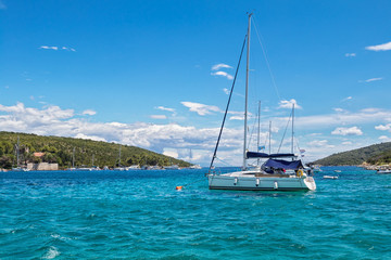 luxury  big white sailing yachts at the sea 