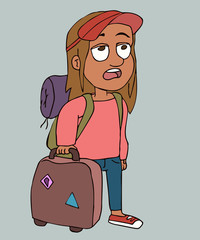 pop-eyed tourist girl vector cartoon portrait