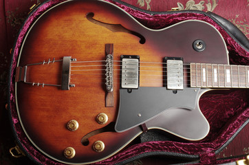 Obraz premium Jazz guitar in a case. Close-up
