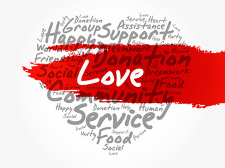 Love heart word cloud, emotion, marriage, valentine, friendship concept background