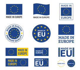 made in Europe labels set, European Union product emblem - obrazy, fototapety, plakaty
