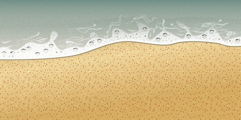 Seashore or sea wave with close up view and sand. Place for your copyspace. Vector illustration.