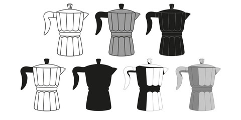 Set of traditional coffee makers. Italian coffee maker, espresso machine
