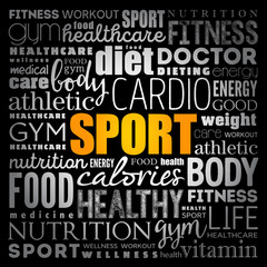 SPORT word cloud, fitness, health concept