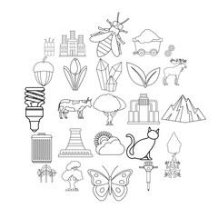 Pollution of world icons set. Outline set of 25 pollution of world vector icons for web isolated on white background