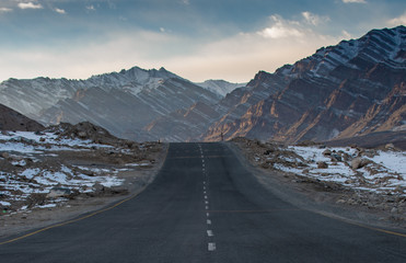 Leh Ladakh - Leh, Ladakh, India Beautiful View, landscape view of rural road around with mountain and sky background in Leh - Ladakh northern of India
