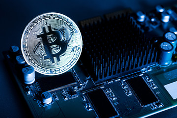 gold coin bitcoin electric circuit Board computer processor
