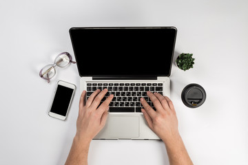man working in modern office. Top view