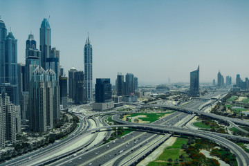 Fototapeta na wymiar Traffic on the Sheik Zayed Road next to the Dubai Marina